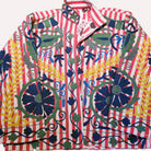 Red and blue striped suzani jacket, detail of embroidery