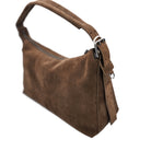 Ceannis brown suede city bag, side view