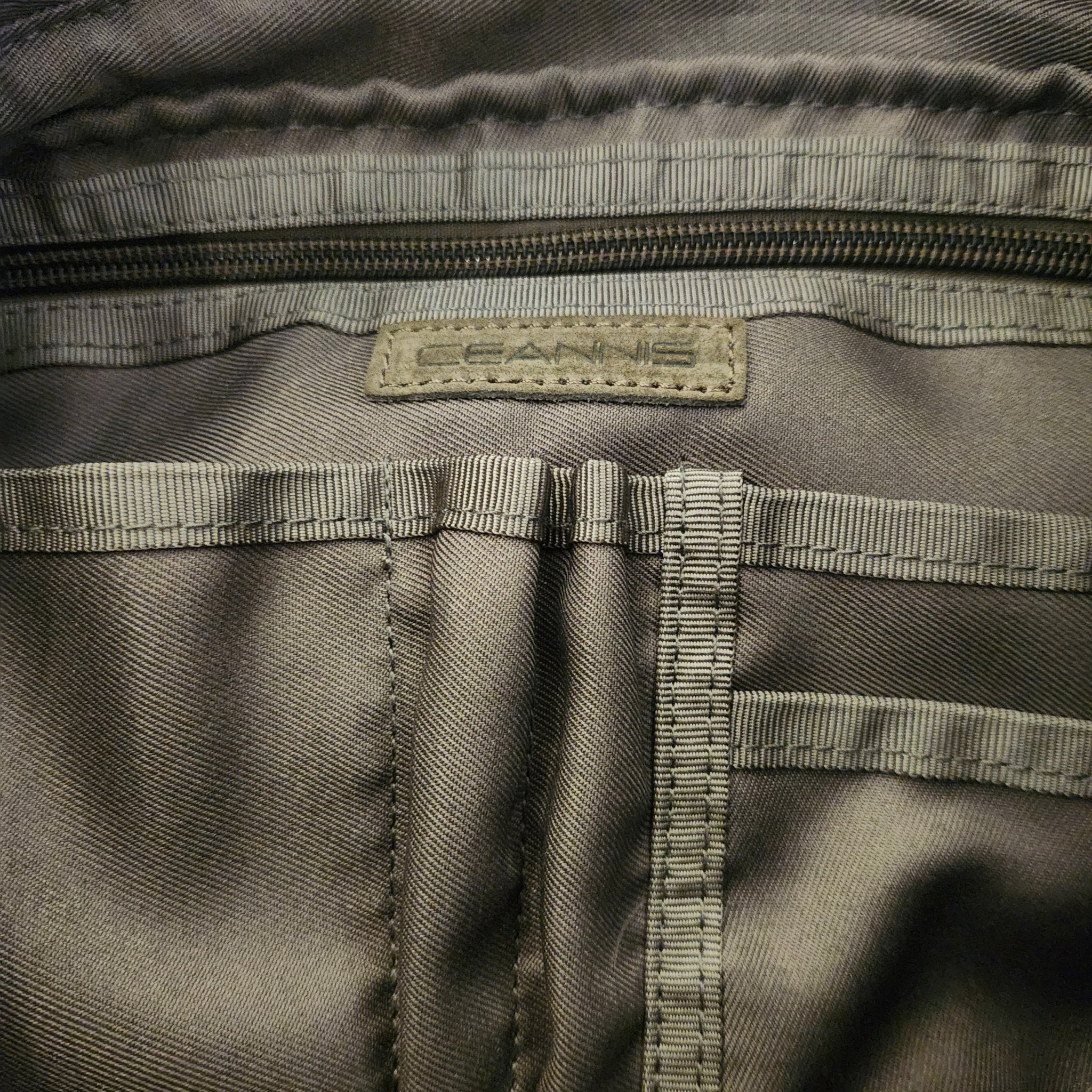 Ceannis taupe suede bag, detail of outer pockets
