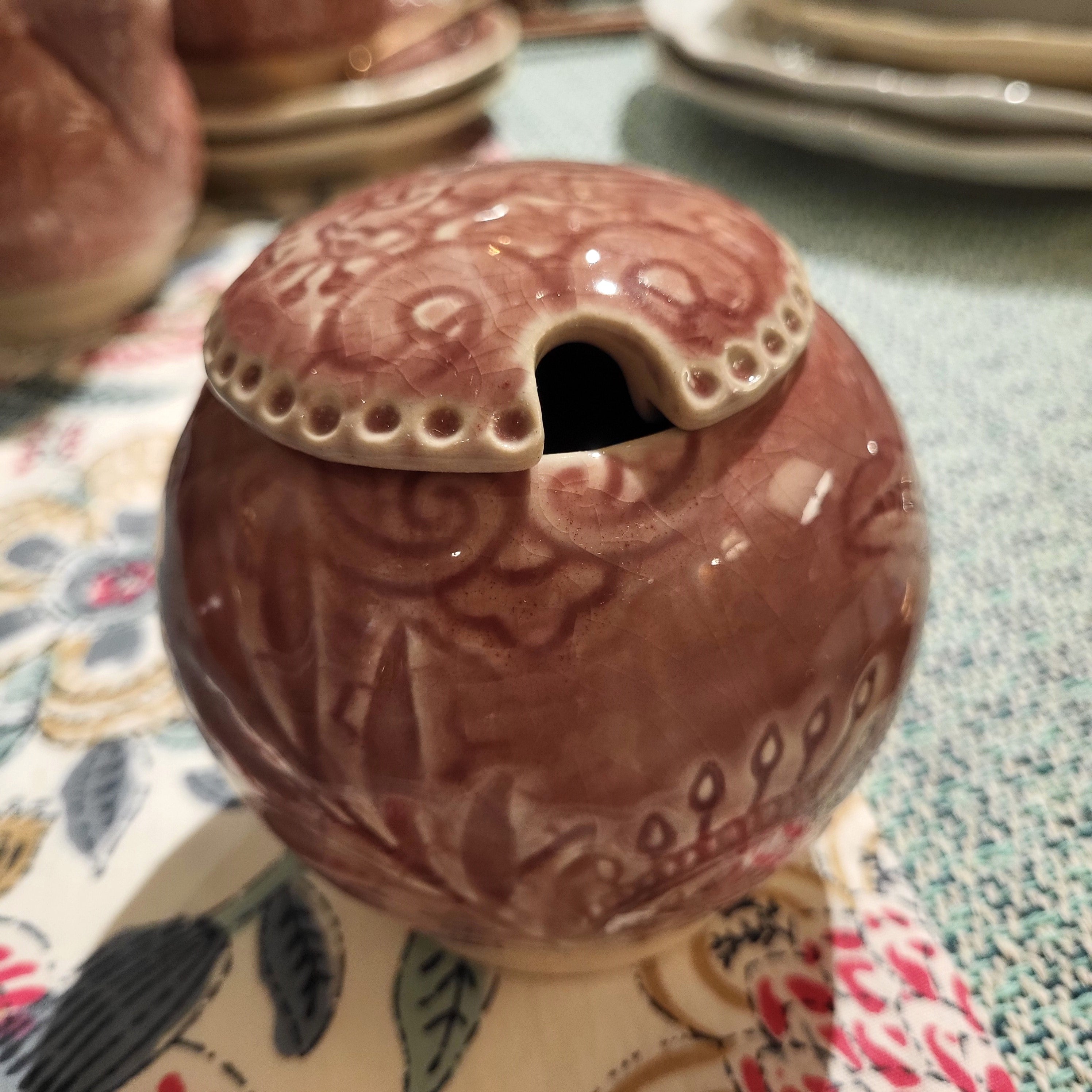 Sthal lidded ceramic sugar bowl in old rose