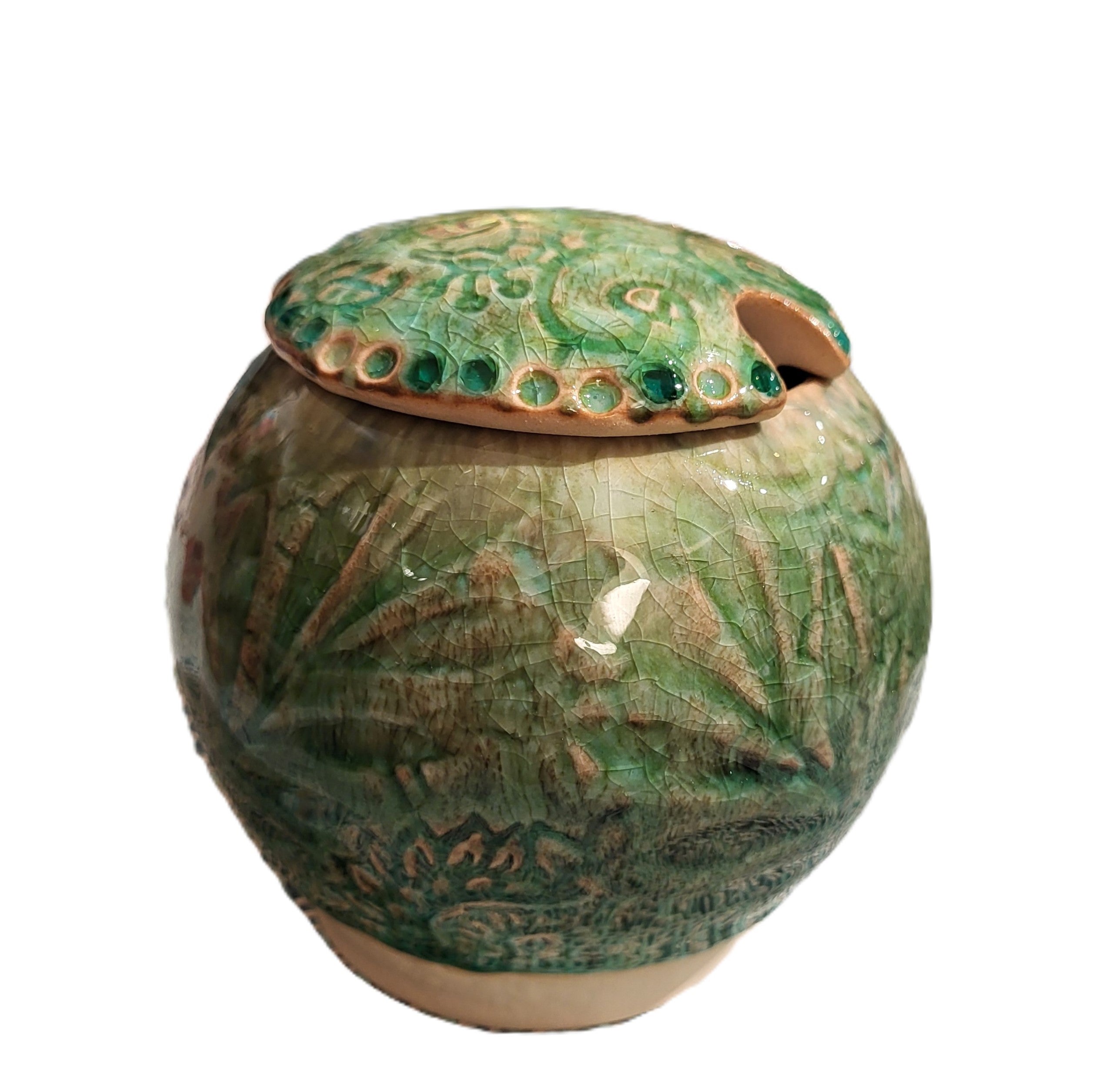 Sthal lidded ceramic sugar bowl in seaweed green