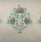 Suzani Sitara linen cushion in teal and silver silk with metal work, 35 x 50cm
