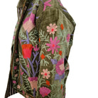 Embroidered suzani jacket in green velvet with floral embroidery