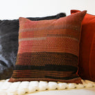 Handwoven wool and silk cushion, desert red and black stripe, 45 x 45 cm, India