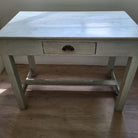 Vintage teak table washed in sage green with single drawer, 100 x 59cm