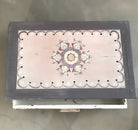 Vintage teak drawer unit in rose and grey, angled view