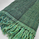 Handwoven silk and linen Emerald throw, teal, pale green and black stripes, 130 x 200 cm