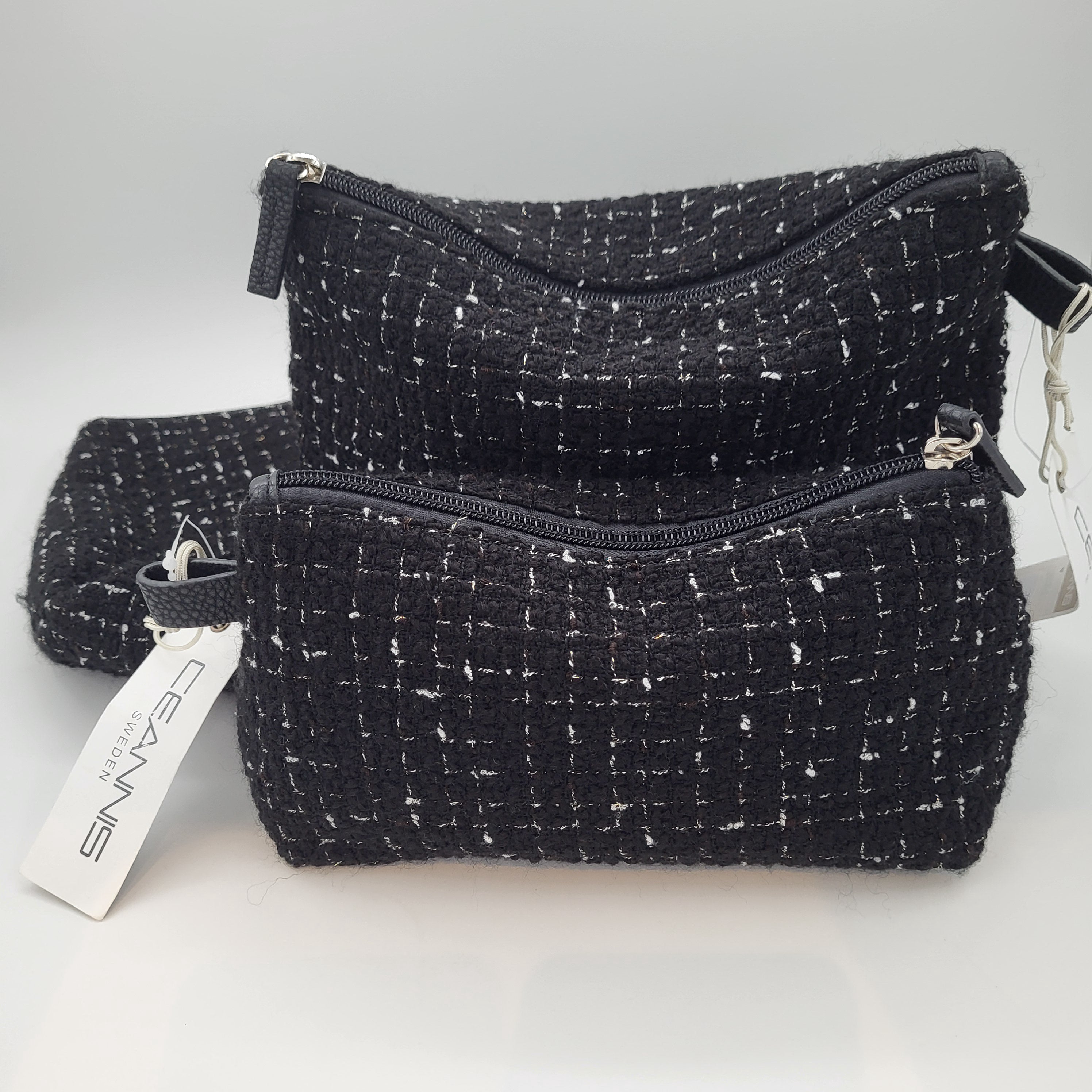 Twinkle woven cosmetic bag in black with silver thread