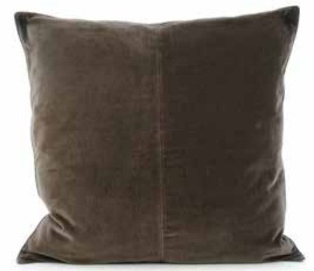 Brown cotton velvet cushion cover, 50 x 50cm, concealed back zip