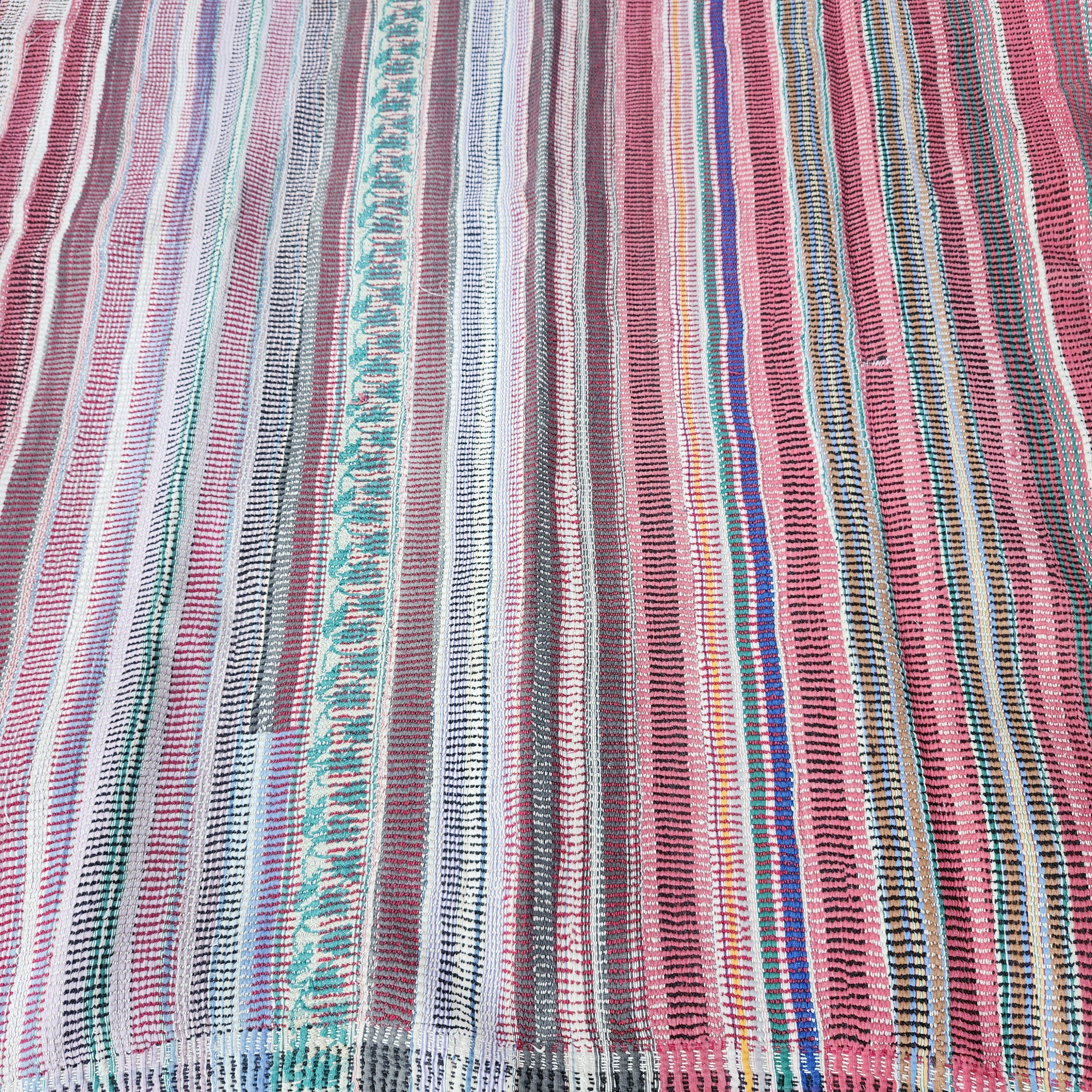 Striped regimental vintage kantha quilt, stitch detail