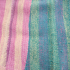 Vintage striped cotton kantha quilt in green, pink and yellow, 180 x 119cm
