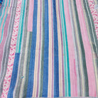 Pastel striped vintage kantha quilt, full view