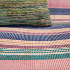 Pastel striped vintage kantha quilt, hand-stitched, styled