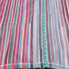 Vintage cotton kantha quilt in white, red and green stripes, 164 x 118cm