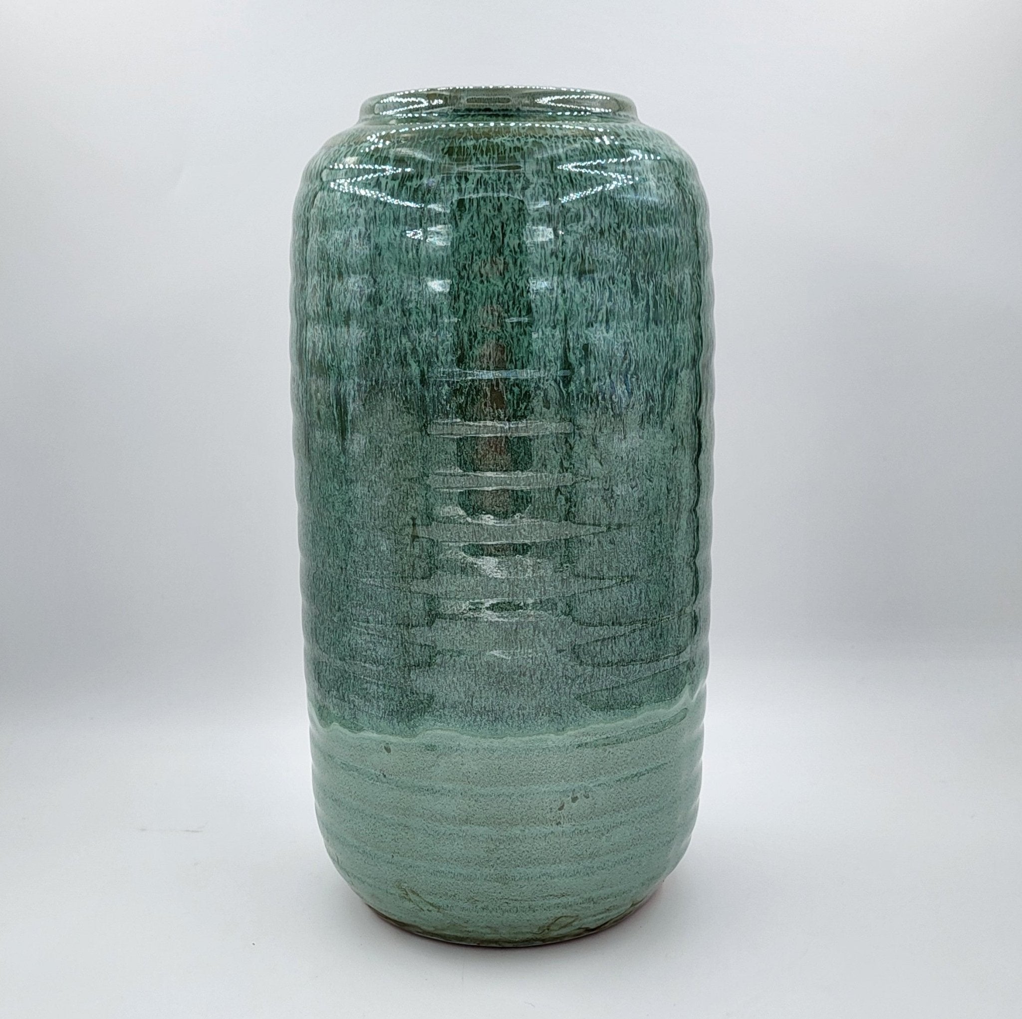 Georgina glazed ceramic vase in blue and green, 30 cm tall, handmade in Vietnam