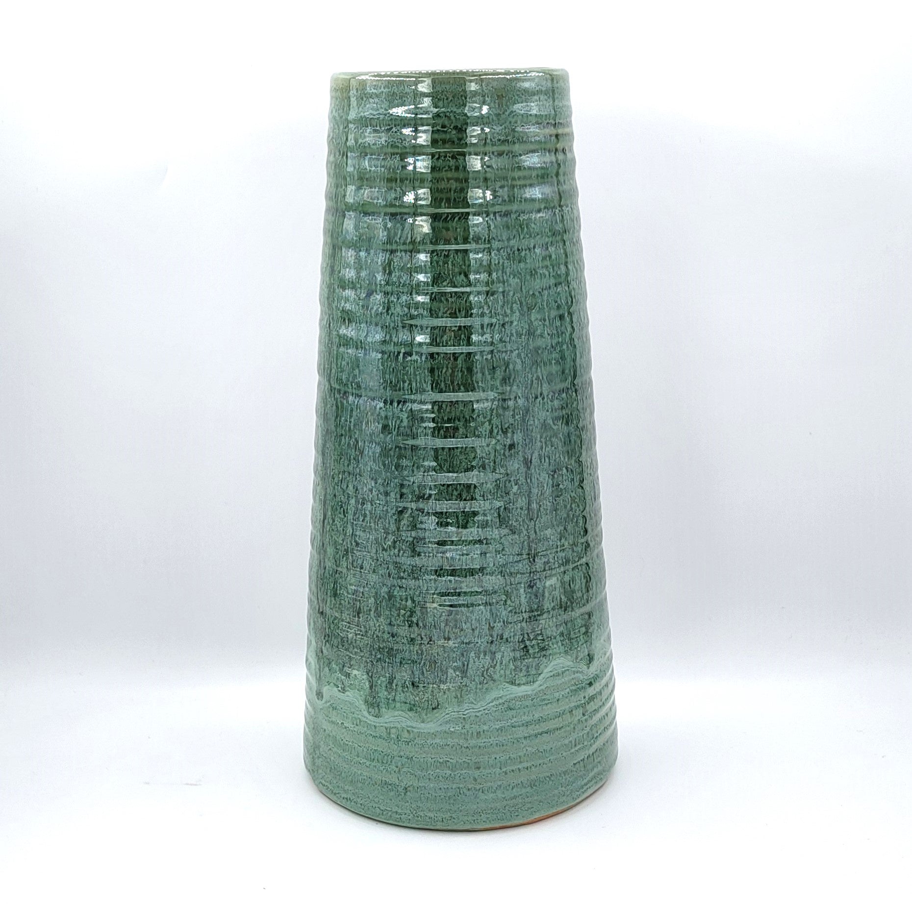 Jemima glazed ceramic vase in blue and green, 33 cm tall, handmade in Vietnam