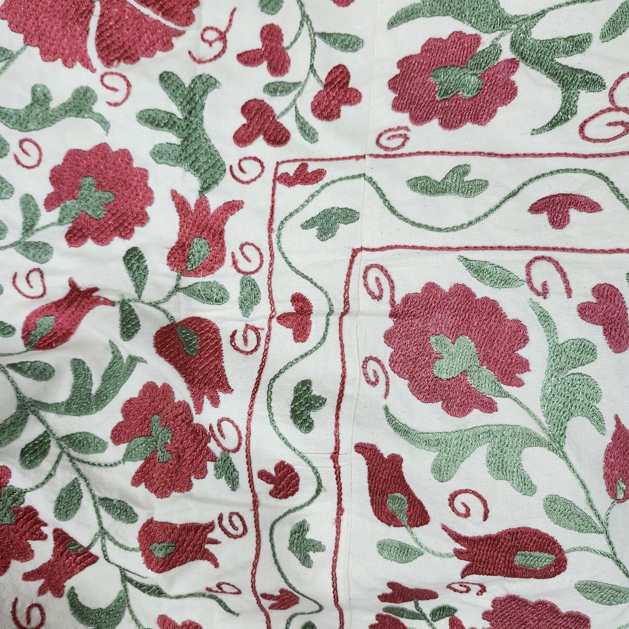 Vintage hand-embroidered suzani fabric, silk on cotton, 145 x 195cm