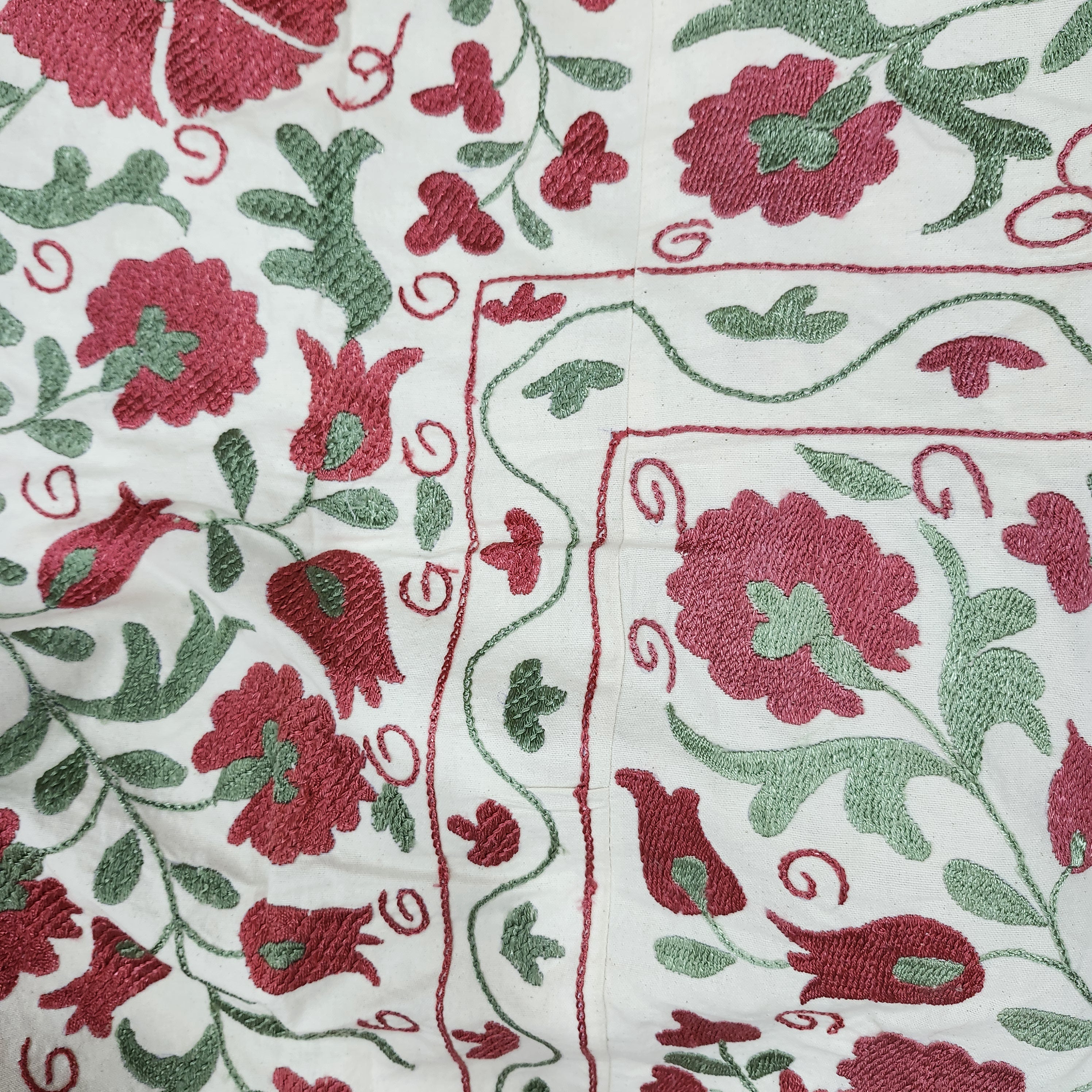Vintage hand-embroidered suzani fabric, silk on cotton, 145 x 195cm