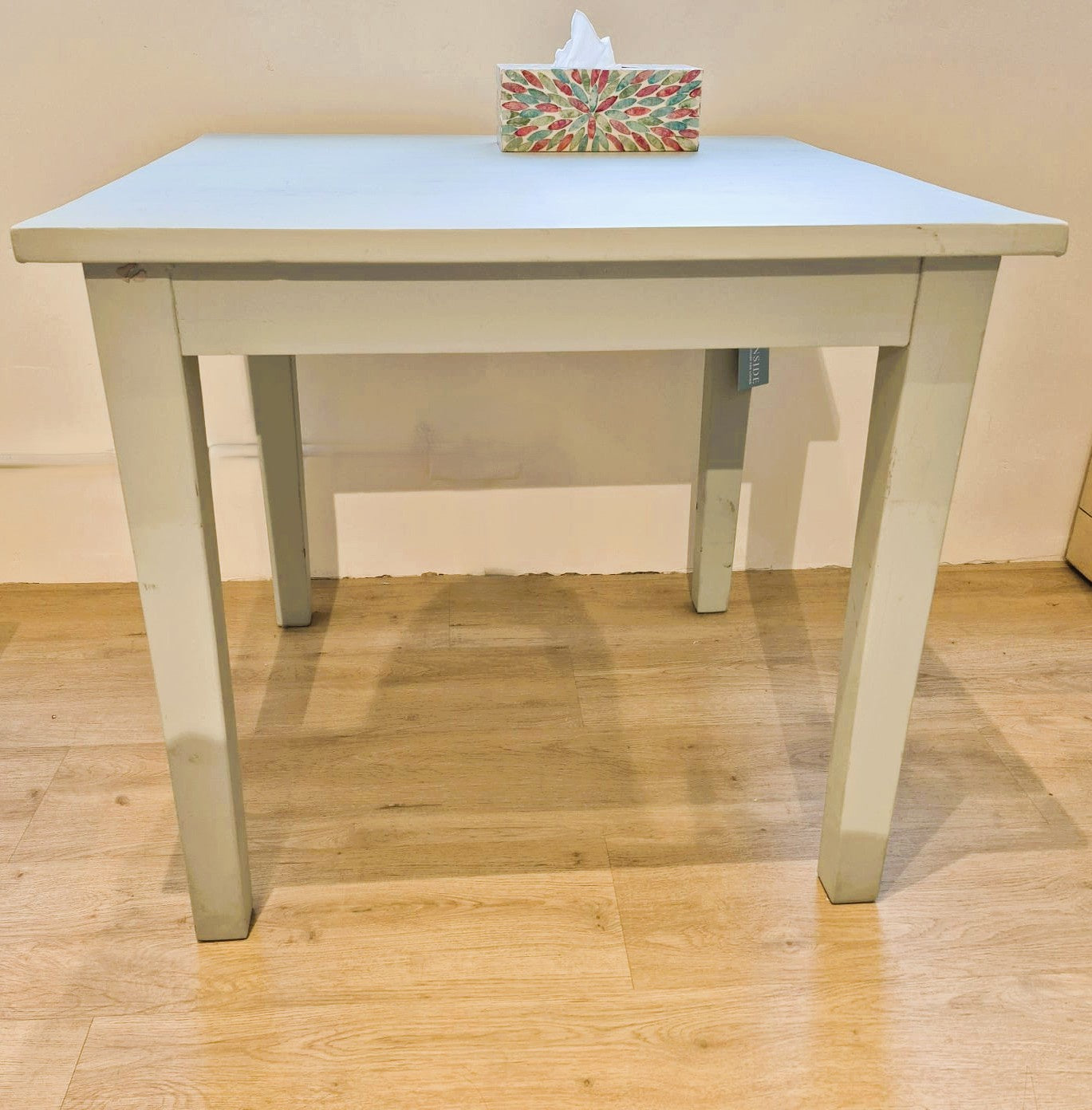 Vintage teak square table in pale green paint, 80 x 80cm
