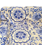 Royal blue embroidered suzani fabric with flowers and mandalas