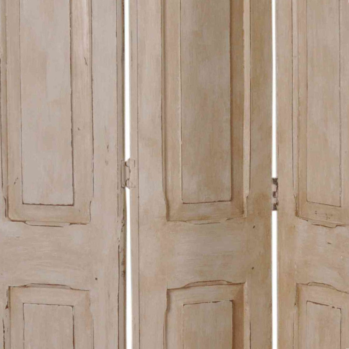 Vintage teak three-panel screen painted cream, 73cm high per panel