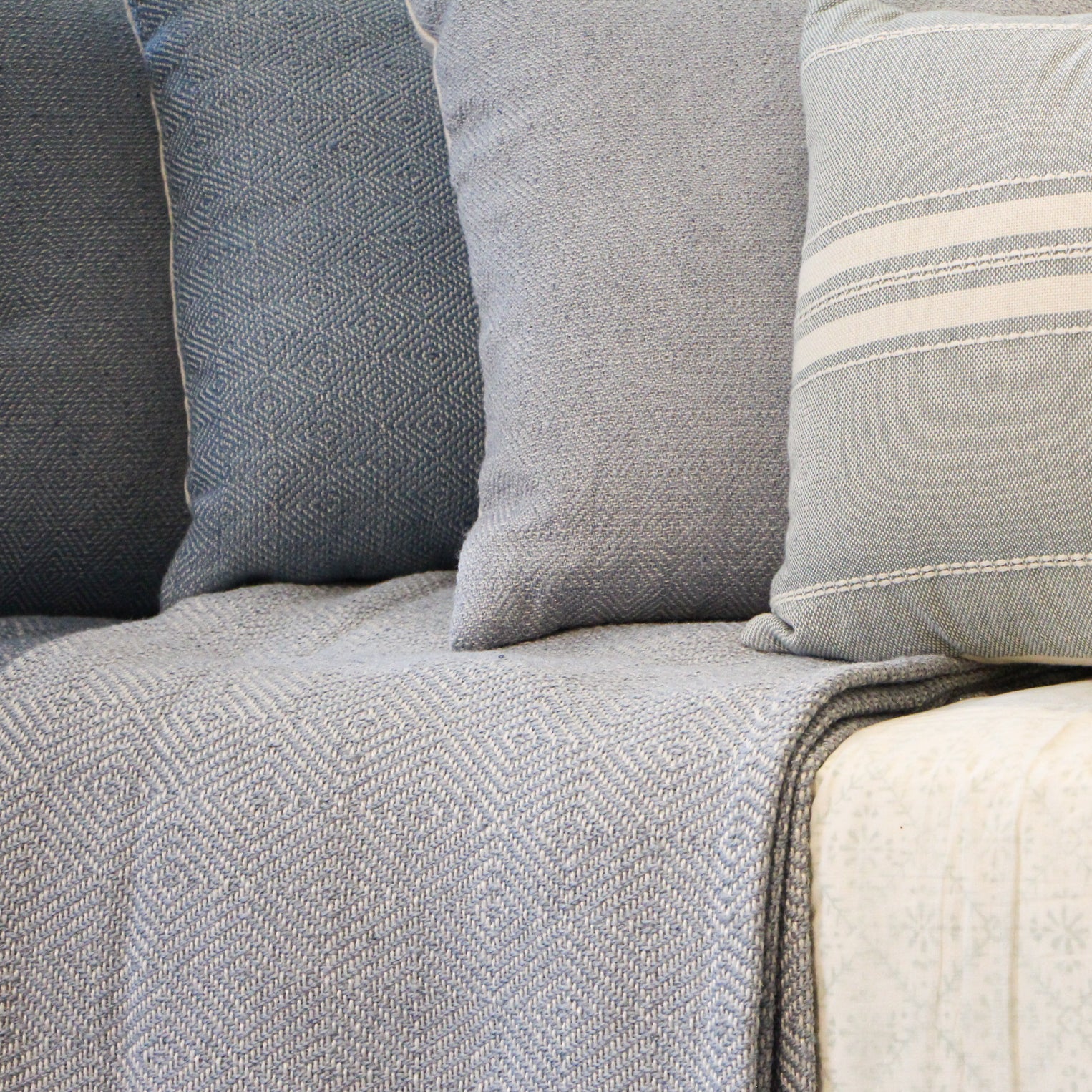 Lavender diamond cushion, indoor and outdoor, styled