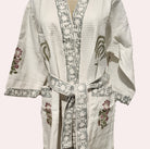 Waffle cotton bathrobe with a palm block print