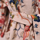 Waffle cotton dressing gown with a pink tropical flower block print