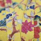 Mustard tropical flower block print waffle dressing gown in 100% cotton, one size with a length of 128 cm