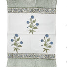 Cotton waffle hand towel with a blue carnation block print, lightweight and very absorbent, 64 by 45 cm