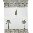 Cotton waffle hand towel block printed with a palm and cypress pattern, 64 by 45 cm, thin and absorbent