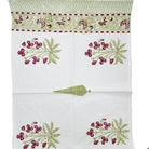 Pink flower block print hand towel in lightweight cotton waffle, 64 by 45 cm, thin and very absorbent