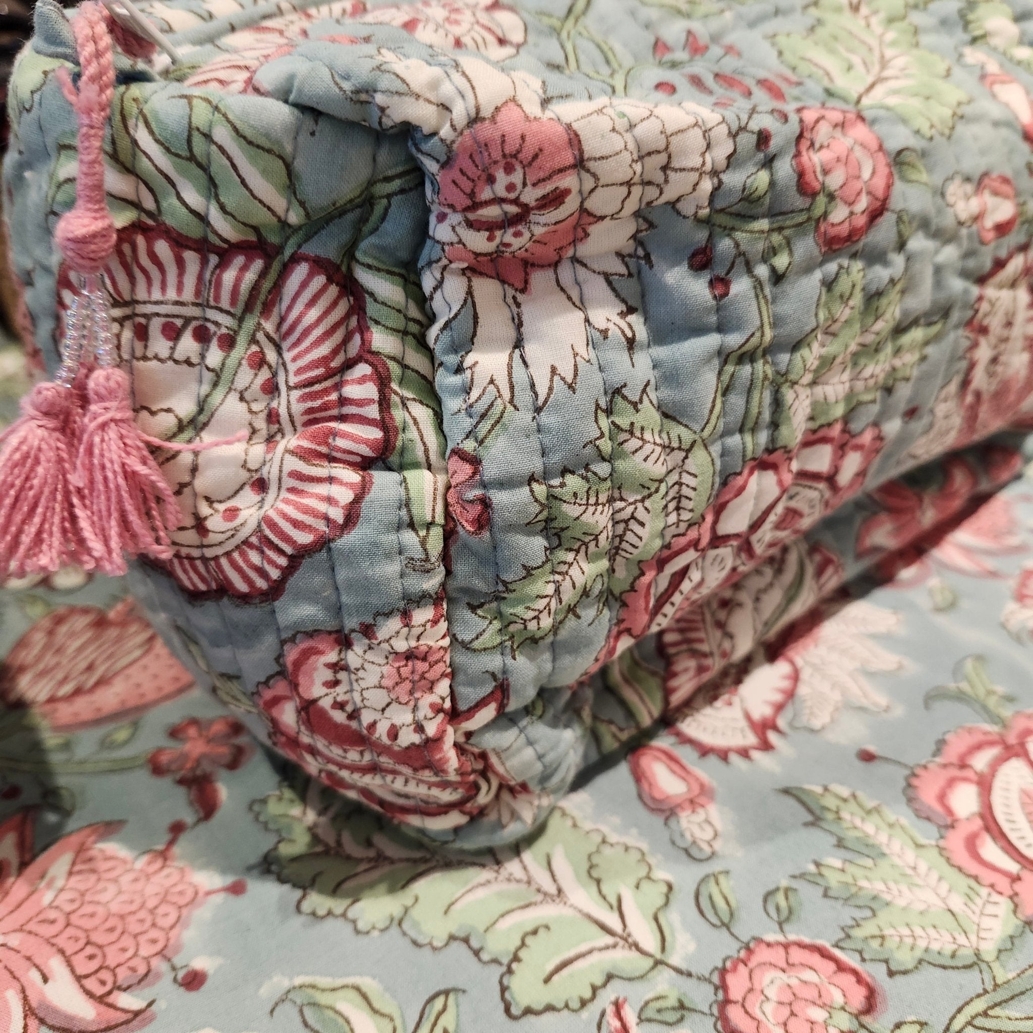 Hibiscus block-print cotton wash bag