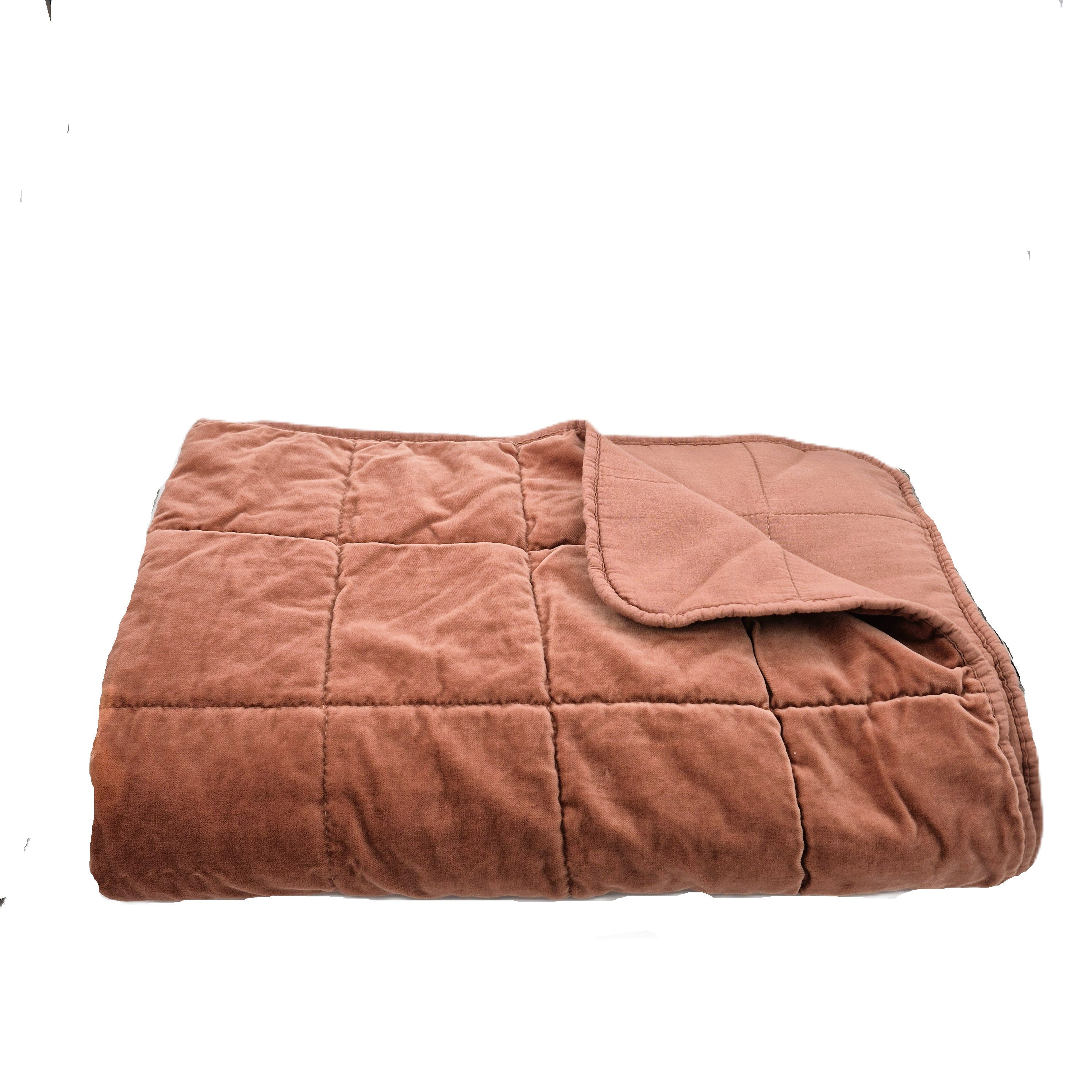 Washed velvet quilted throw in bronze, cotton with soft fill, 130 x 180cm