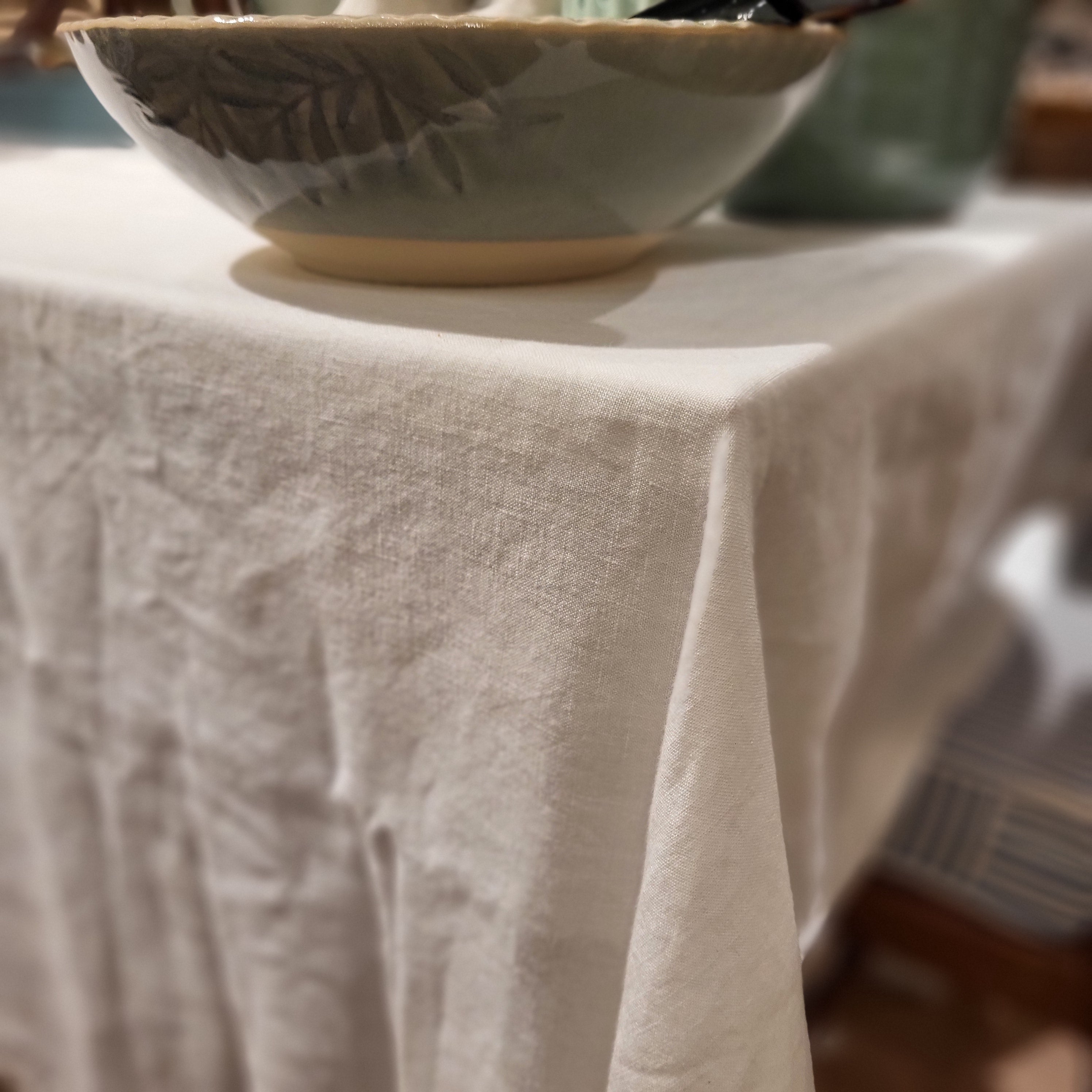 White linen tablecloth with delicate hemstitch border, 100% linen
