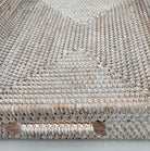 Whitewash rattan tray, rectangular, for serving or display, detail view