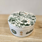 Green and gold HK Willow pattern fine bone china trinket box, Faux