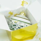 Green and gold willow-pattern ceramic Christmas bauble by Faux