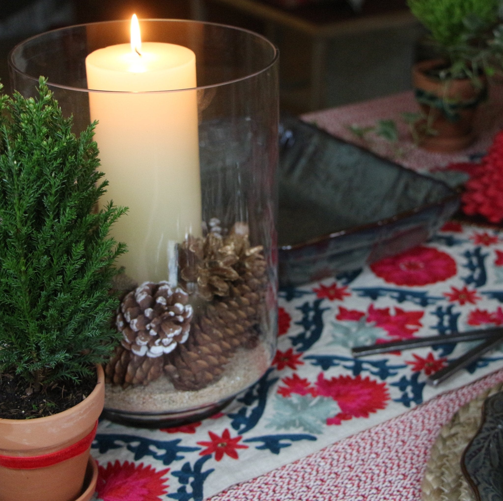 Ivory pillar candle, 7.5 cm diameter, unscented, styled