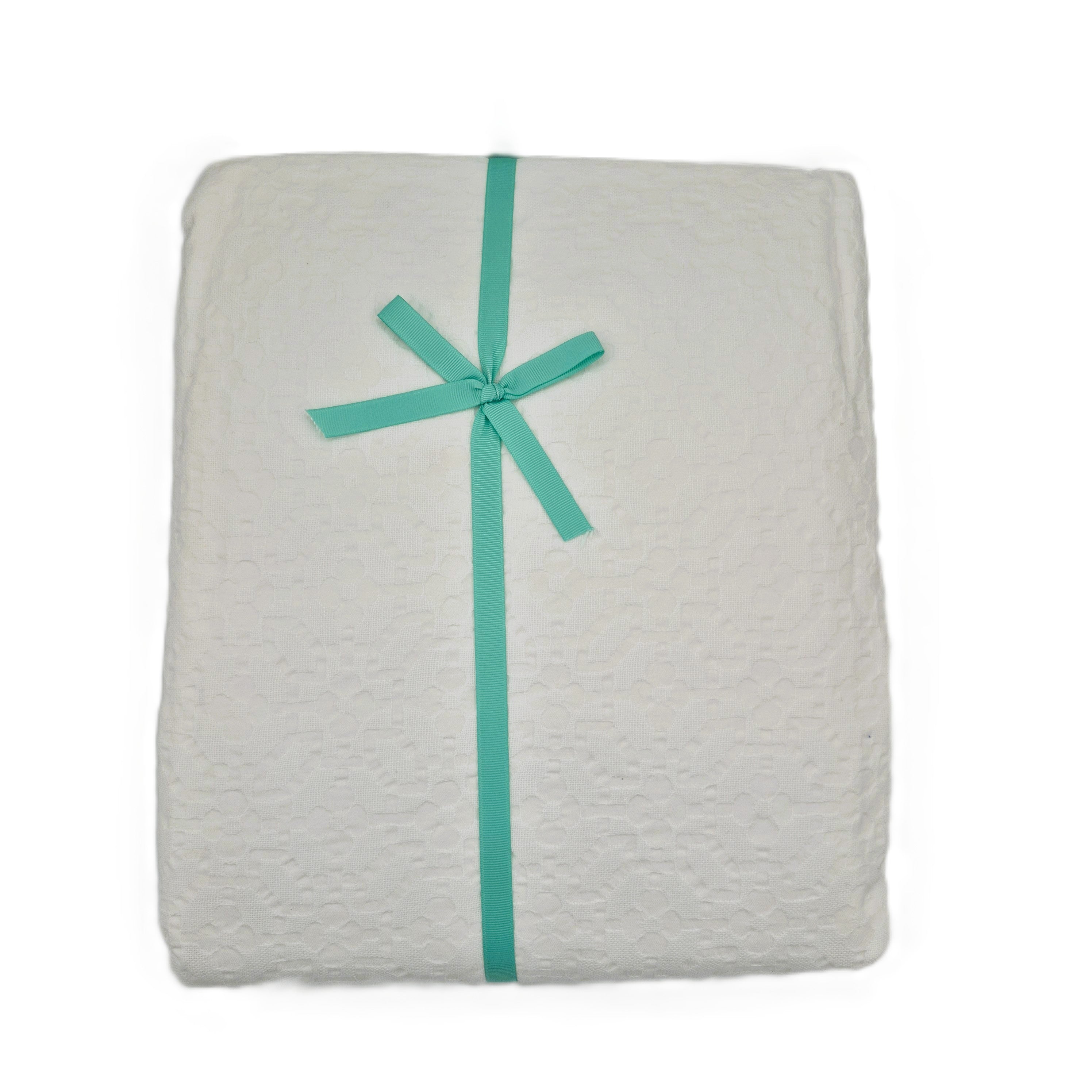 White cotton king-size duvet cover with a woven azalea pattern