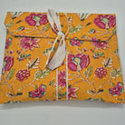 Spring block-print short pyjamas, blooming flowers on orange