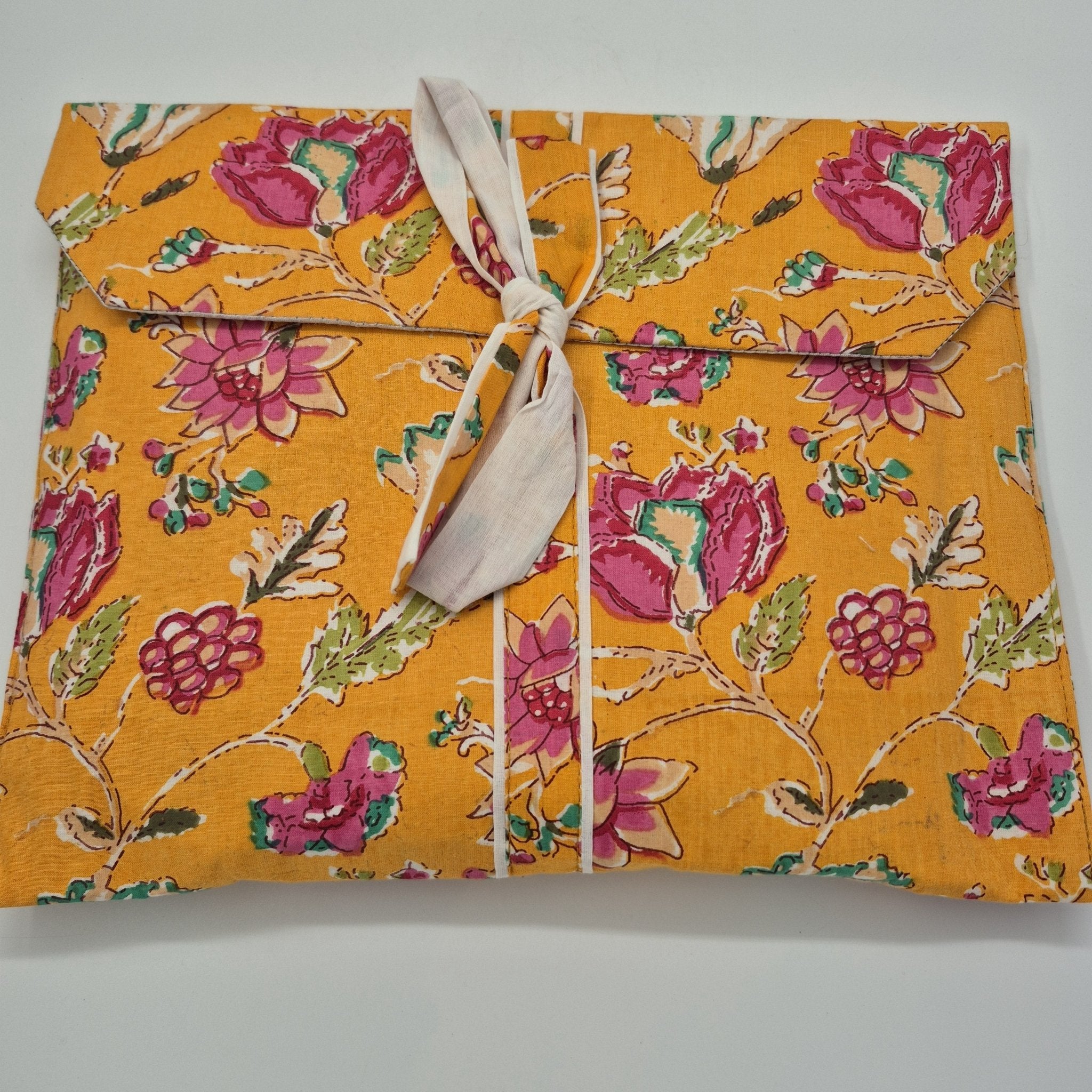 Spring block-print short pyjamas, blooming flowers on orange