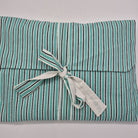 Turquoise, navy and white thin-stripe block-print short cotton pyjama set