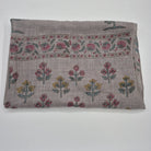 Block-print wool shawl in a taupe floral multi pattern
