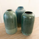 Blue and green hand-glazed ceramic vase, made in Vietnam