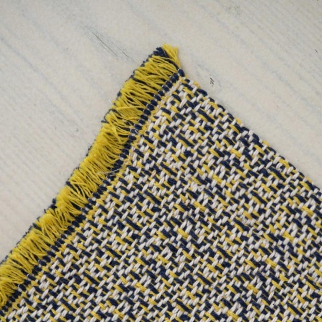 Recycled cotton tablecloth in yellow and blue, eco-friendly, made in Portugal