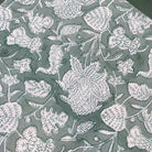 Classic teal floral block print cotton tablecloth on white