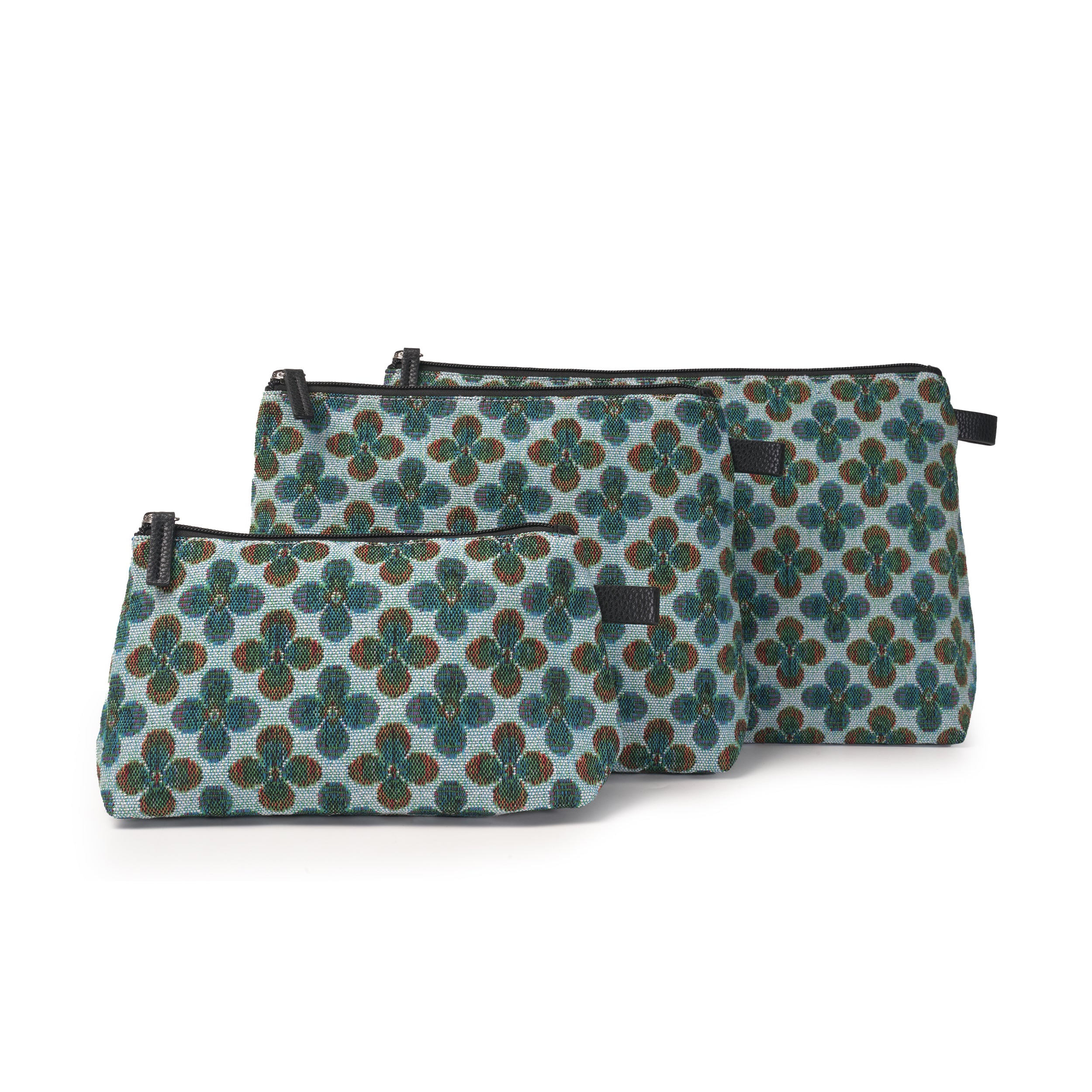 Clover cosmetic bag in aqua, two sizes