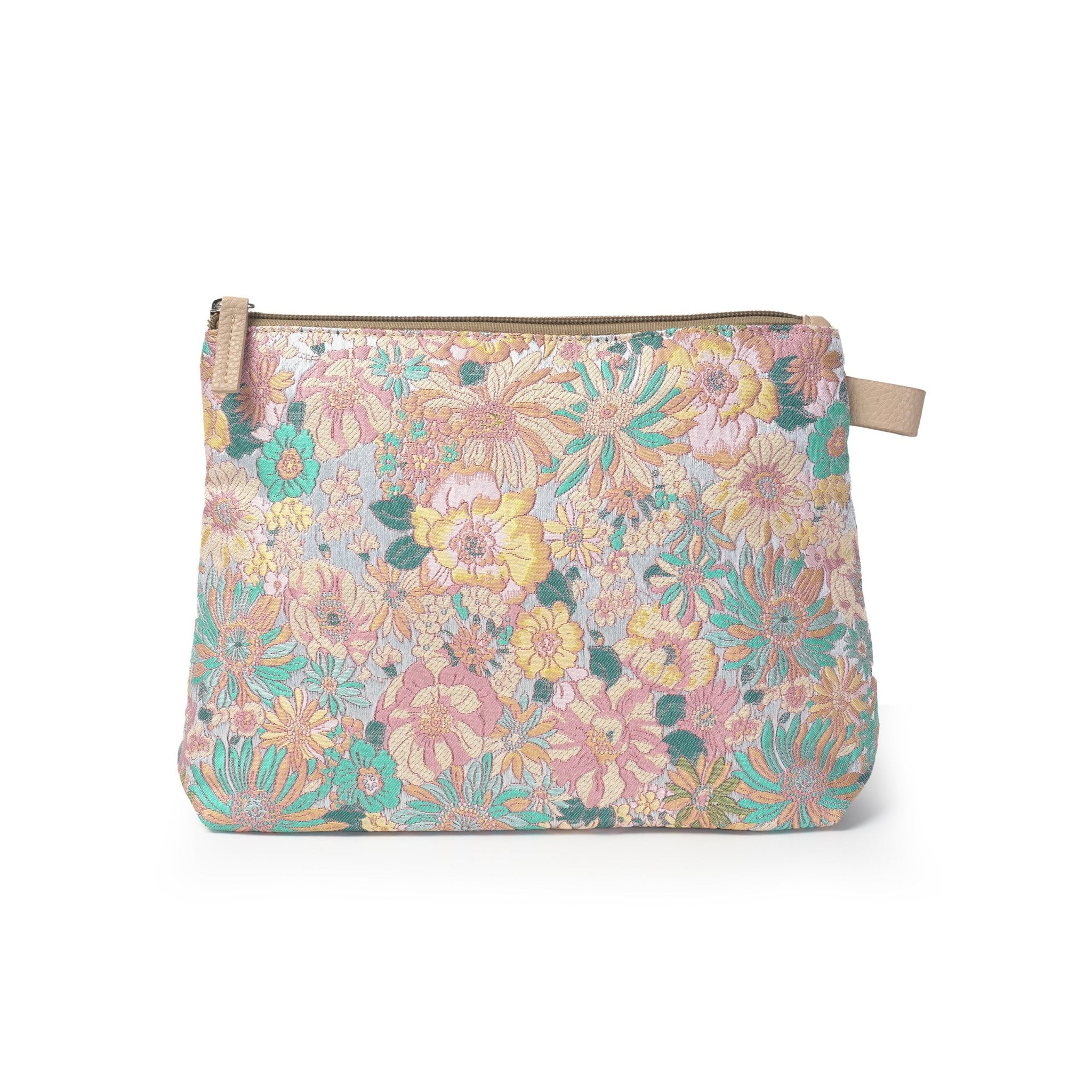 Pastel flower cosmetic bag in pink, medium