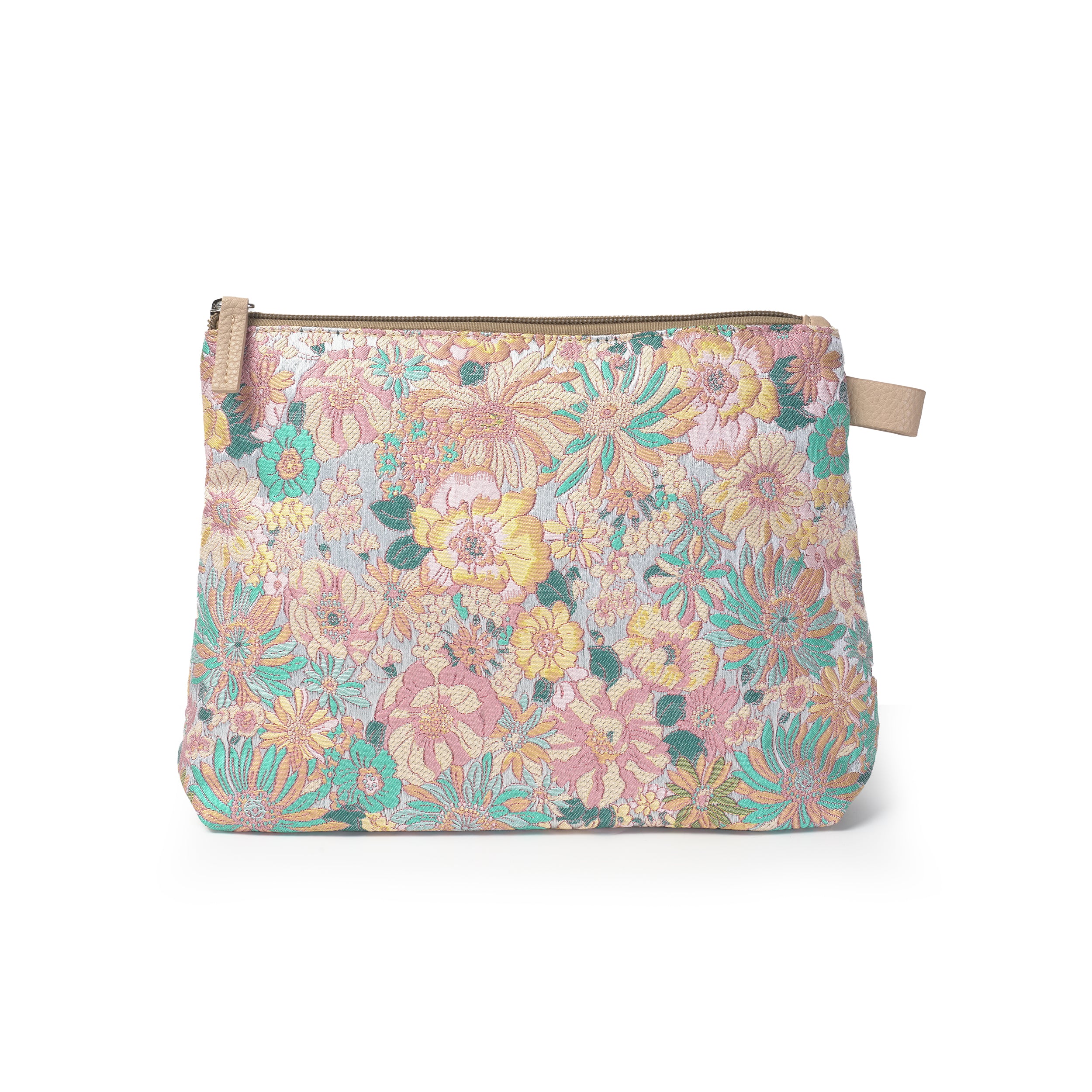 Pastel flower cosmetic bag in pink, medium